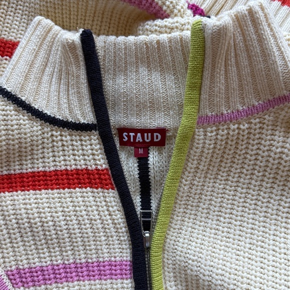 Staud Hampton Striped Chunky Oversized Pullover Quarter Zip Sweater - Picture 5 of 8
